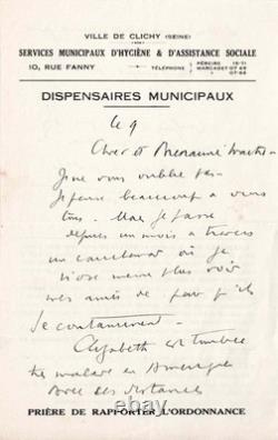 Louis-Ferdinand CELINE. Lettre autographe signée. Séparation Elizabeth Craig