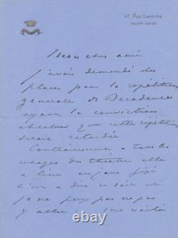 Louise Abbema lettre autographe signée théâtre pièce Décadence Albert Guinon