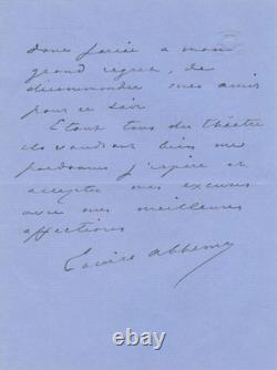 Louise Abbema lettre autographe signée théâtre pièce Décadence Albert Guinon