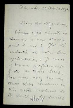 Louise Read L'ange Noire De Barbey D'aurevilly Lettre Autographe Signee Fev 1894