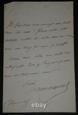 MAQUET Auguste LETTRE AUTOGRAPHE SIGNÉE, 1899 à un ami proche. Vous aime