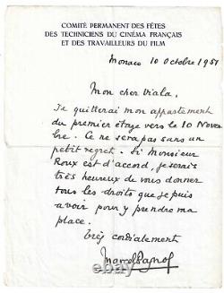 MARCEL PAGNOL Lettre autographe signée Monaco, 10 octobre 1951 1 page in-4