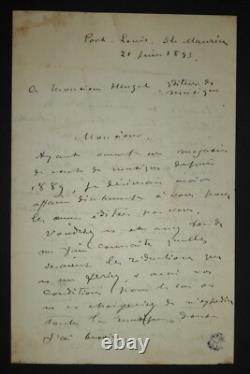 MATHE Edouard LETTRE AUTOGRAPHE SIGNEE, PORT LOUIS, À Henri HEUGEL, 1893