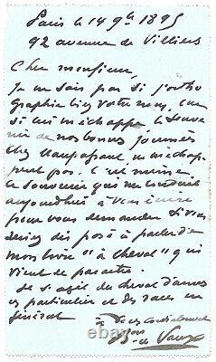 MAUPASSANT Baron de VAUX / Lettre autographe signée / Modèle Bel Ami / Duroy