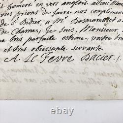 Madame Dacier Rare Lettre Autographe Signée À Limojon De Saint-didier. 1719