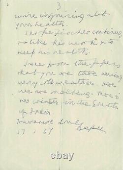 Mahatma GANDHI Lettre autographe signée. Son retour à Travancore. 1937