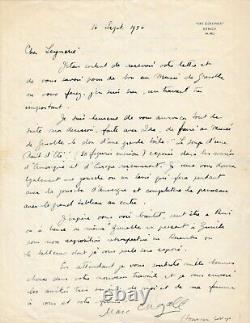 Marc CHAGALL Importante lettre autographe signée à Jean LEYMARIE 1950