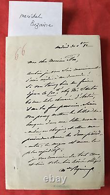 Maréchal BAZAINE Lettre Autographe signée à Eugene PLON éditeur, imprimeur 1882