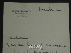 Maréchal Hubert LYAUTEY, Ancien ministre Guerre LETTRE AUTOGRAPHE SIGNÉE, 1922