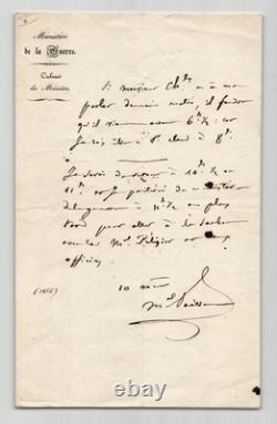 Maréchal VAILLANT Lettre autographe signée Ministre de la Guerre Pélissier