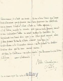 Marquis de SADE / Lettre autographe signée / Je ne serai jamais émigré 1793