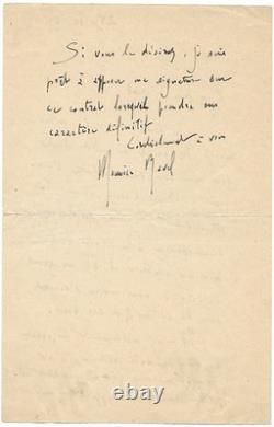 Maurice RAVEL / Lettre autographe signée / Concerto en sol / Piano / Contrat