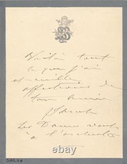 Mille affections de Sarah Bernhardt actrice billet autographe signé