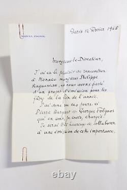 PAGNOL Lettre autographe signée à un directeur de chaîne de télévision 1968