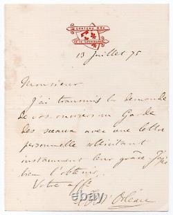 PARIS Philippe d'Orléans, comte de Lettre autographe signée Eu 13 juillet 1875