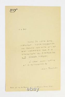 PAULHAN Lettre autographe signée à un auteur MANUSCRIT 1945