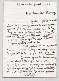 Paul Guth Lettre autographe signée élogieuse à Thierry Maulnier 1977