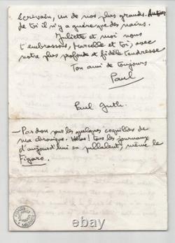 Paul Guth Lettre autographe signée élogieuse à Thierry Maulnier 1977