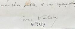 Paul VALERY Belle lettre autographe signée avec enveloppe 1920