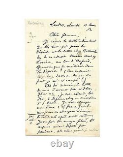 Paul VERLAINE / Lettre autographe signée / Rimbaud / Londres / Divorce / Voyage