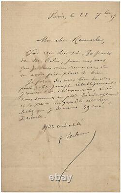 Paul VERLAINE / Lettre autographe signée / rue Descartes / 3 mois avant sa mort