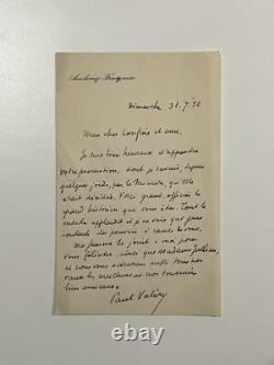 Paul Valéry lettre Autographe signée 1932