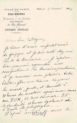 Pierre CURIE Lettre autographe signée. 1904. Ses conférences et recherches