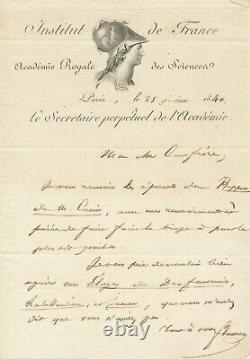Pierre FLOURENS lettre autographe signée à Henri MILNE EDWARDS rapport Cuvier
