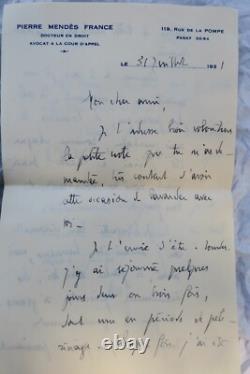Pierre Mandès France belle lettre autographe signée 31/07/1931