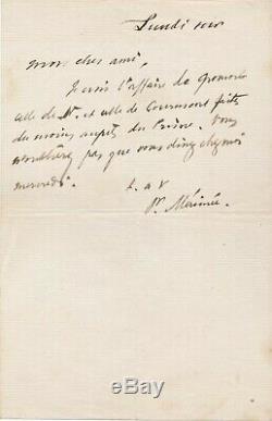 Prosper MÉRIMÉE billet autographe signé Prince Courmont monument historique