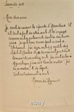 REGNIER (Henri de). Lettre autographe signée adressée à un ami