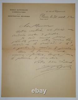 ROCHE Jean-Baptiste LETTRE AUTOGRAPHE SIGNÉE, ECOLE SUP AÉRONAUTIQUE, 1912