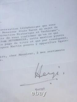 Rare belle lettre tapuscrite signée Hergé dédicace autographe 1978 Tintin signed