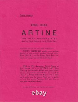 René CHAR Lettre autographe signée Artine Surréalisme