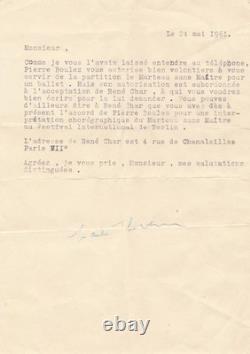 René Char lettre autographe signée Marteau sans Maître Boulez Deryk Mendel