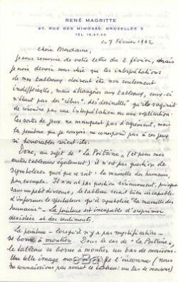 René MAGRITTE / Lettre autographe signée sur son oeuvre et sur Salvador DALI