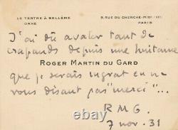 Roger MARTIN DU GARD carte autographe signée humour crapauds