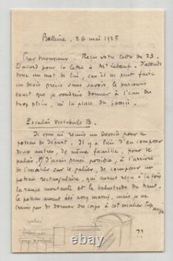 Roger Martin du Gard Lettre autographe signée avec croquis, Bellême 1925