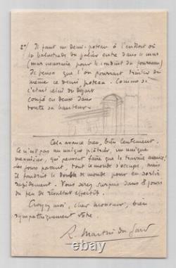 Roger Martin du Gard Lettre autographe signée avec croquis, Bellême 1925