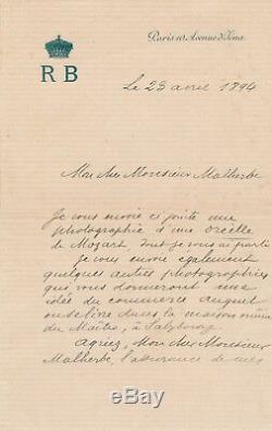 Roland Napoléon BONAPARTE botanique Lettre autographe signée oreille Mozart