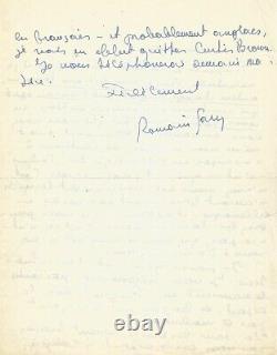 Romain GARY Lettre autographe signée Le manuscrit des Racines du Ciel
