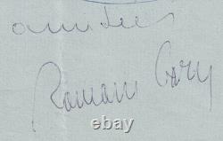 Romain GARY lettre autographe signée Gallimard Juilliard Racines du ciel