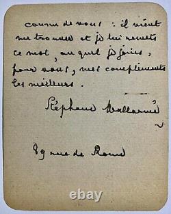 STÉPHANE MALLARMÉ, Lettre manuscrite autotographe signée à un inconnu, 2 pp