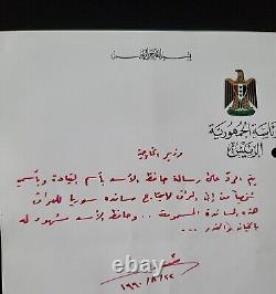 Saddam Hussein Autographe Manuscrit Signé Lettre Bashar Al-Assad Rare Document