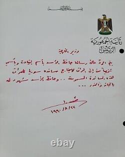 Saddam Hussein Autographe Manuscrit Signé Lettre Bashar Al-Assad Rare Document