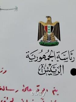Saddam Hussein Autographe Manuscrit Signé Lettre Bashar Al-Assad Rare Document