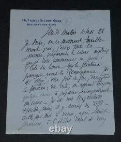 Salomon REINACH LETTRE AUTOGRAPHE SIGNÉE Boulogne-sur-Seine 2 pages 1928