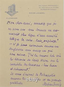 Stefan ZWEIG Lettre autographe signée. Une de ses dernières lettres Brésil 1941