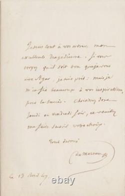 Théophile MARION DUMERSAN Lettre autographe signée à MADEMOISELLE MAXIME