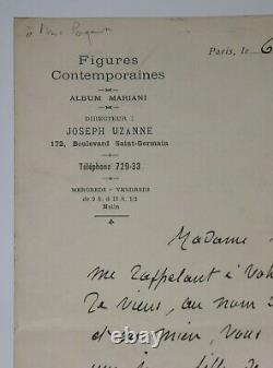 UZANNE Joseph- LETTRE AUTOGRAPHE SIGNÉE, FIGURES CONTEMPORAINES 1912